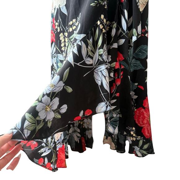 YUMI KIM Santorini Midi Wrap Dress Rain Forest Black Silk Floral Small Wedding - Picture 11 of 15